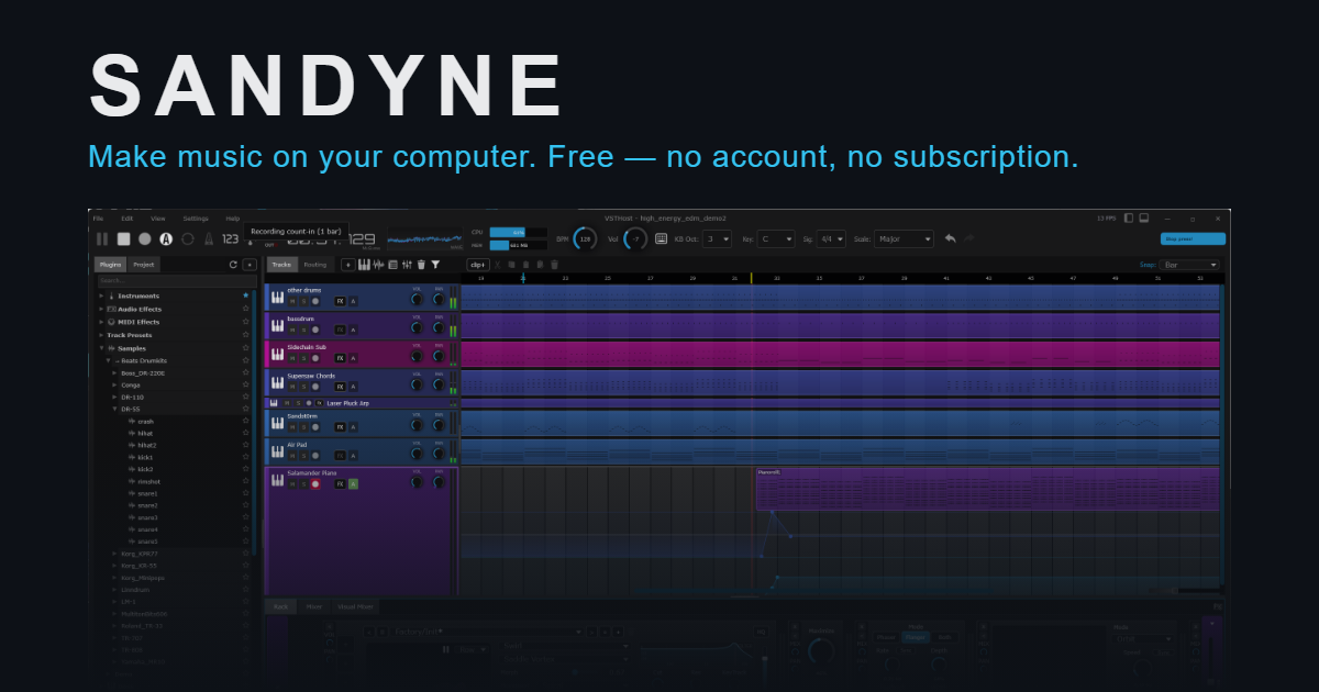 SANDYNE — free DAW for Windows, Mac and Linux